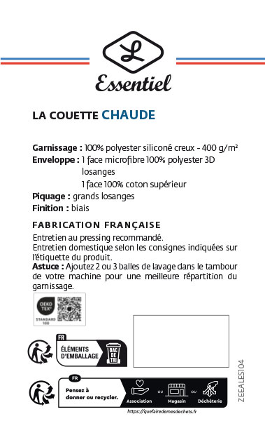 COUETTE N°3 CHAUDE 400GRS SEERSUCKER/COTON