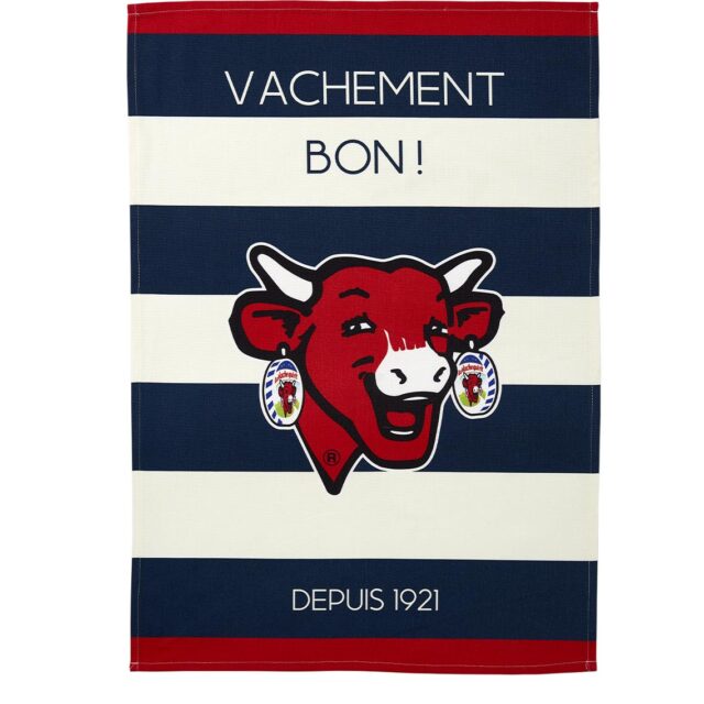 TORCHON VACHE QUI RIT RAYE BLEU