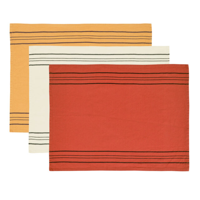 LOT DE 3 TORCHONS COTON/LIN A RAYURES SOFT LINEA