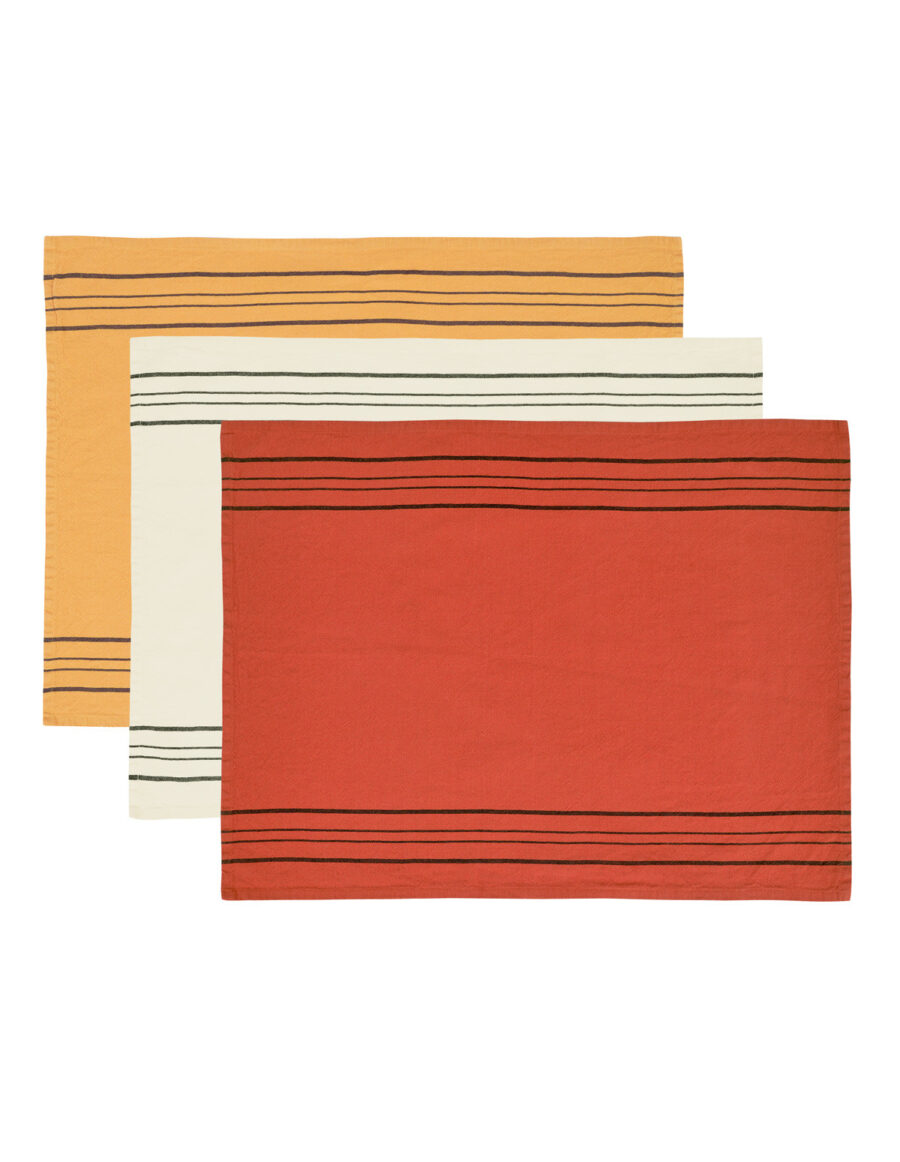 LOT DE 3 TORCHONS COTON/LIN A RAYURES SOFT LINEA