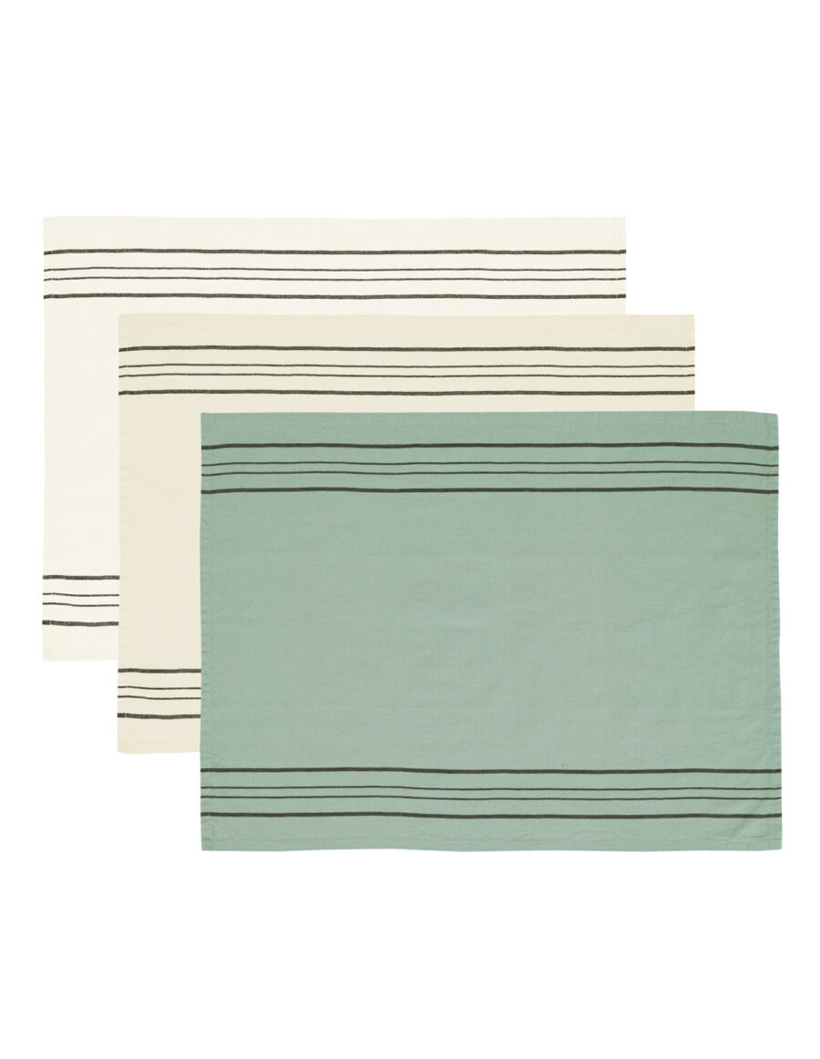 LOT DE 3 TORCHONS COTON/LIN A RAYURES SOFT LINEA